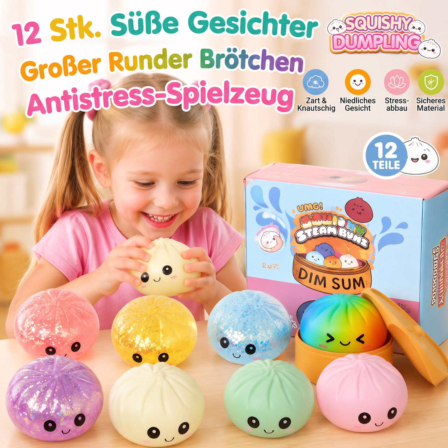 😋 12-teiliges süßes Riesen-Brötchen-Squishy-Set – Supersoftes Anti-Stress-Fidget-Spielzeug 🍞✨