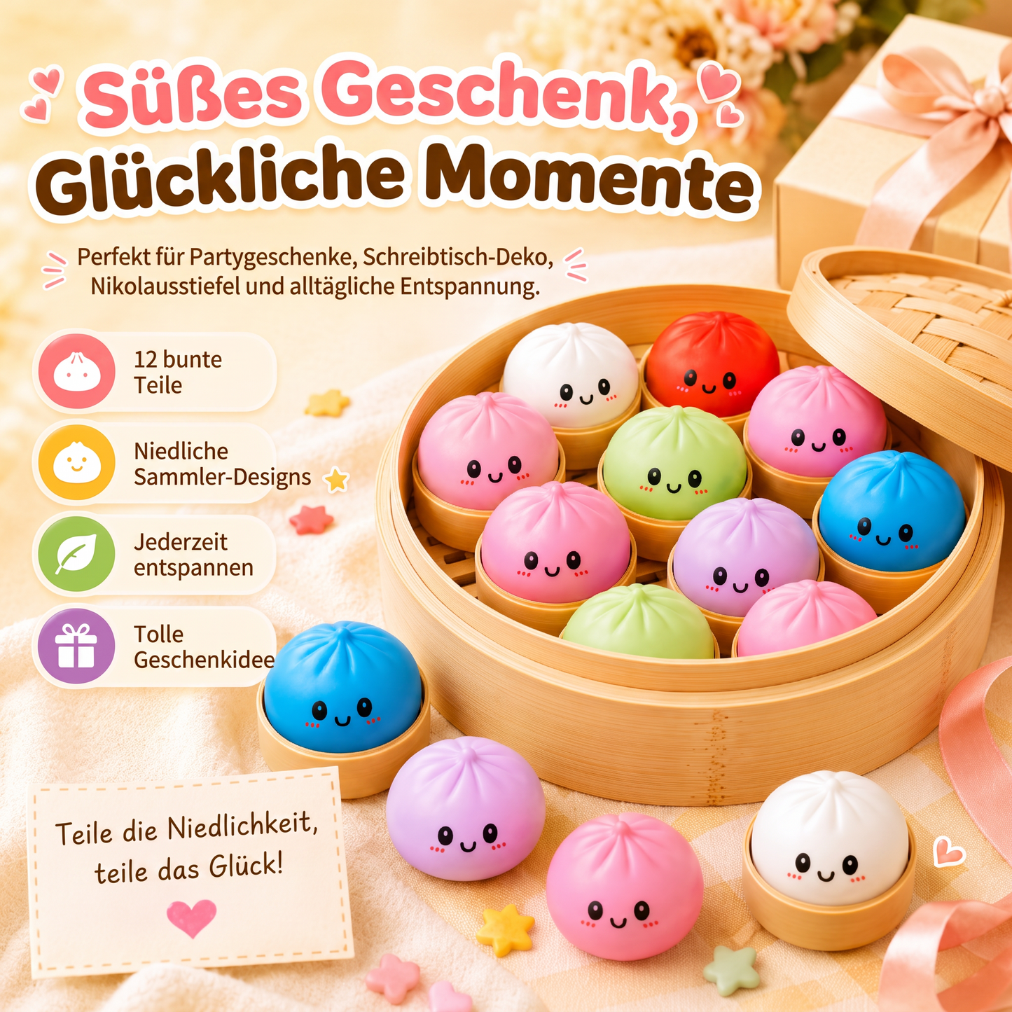 😋 12-teiliges süßes Riesen-Brötchen-Squishy-Set – Supersoftes Anti-Stress-Fidget-Spielzeug 🍞✨