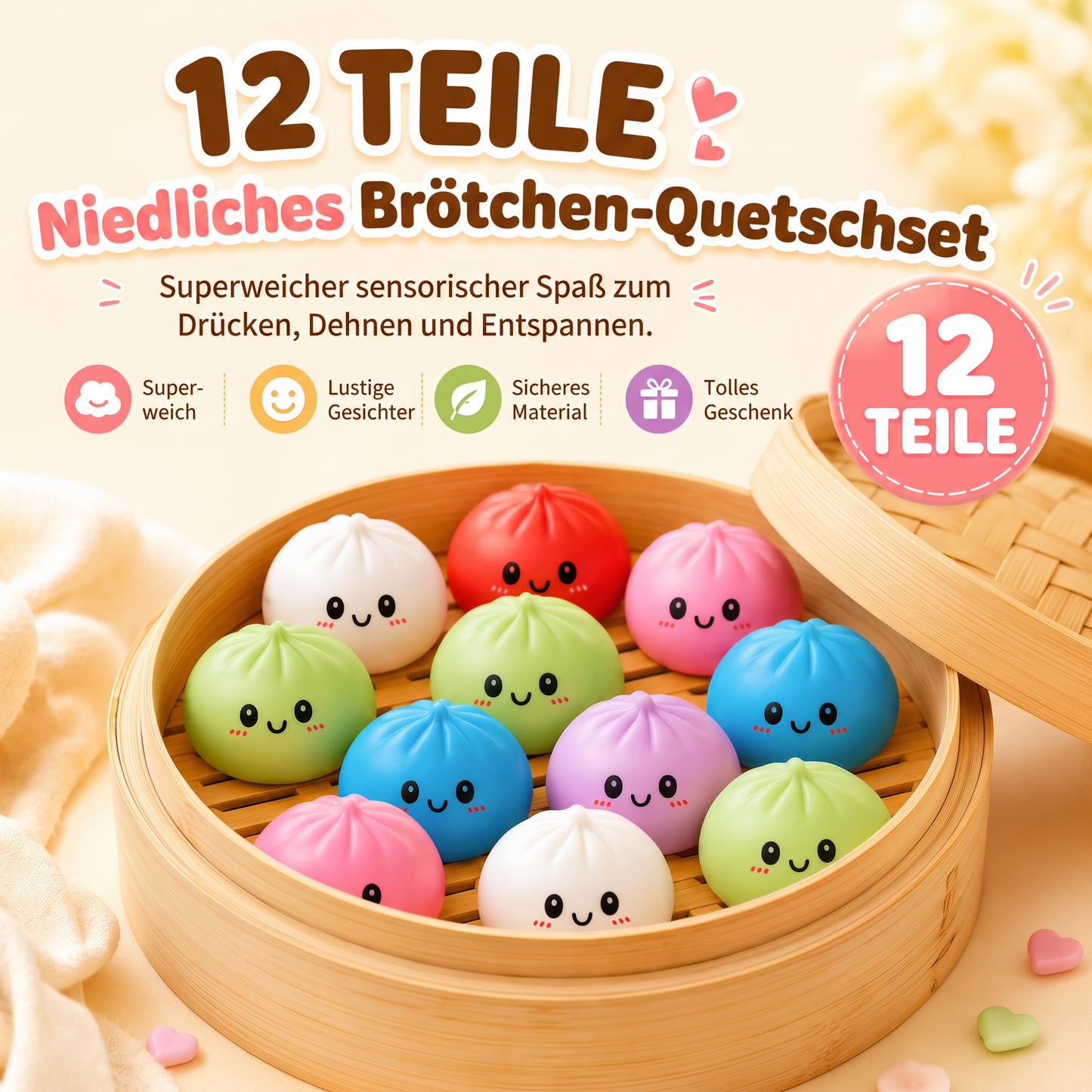 😋 12-teiliges süßes Riesen-Brötchen-Squishy-Set – Supersoftes Anti-Stress-Fidget-Spielzeug 🍞✨